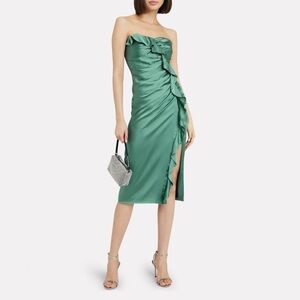 Jonathan Simkhai Satin Ruffle Ruched Cocktail Dress Size 4 - Sage Green …